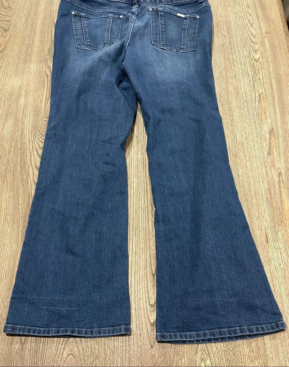 Jennifer Lopez Women's Whisker Faded Cotton Blend Bootcut Jeans Blue Size 16W